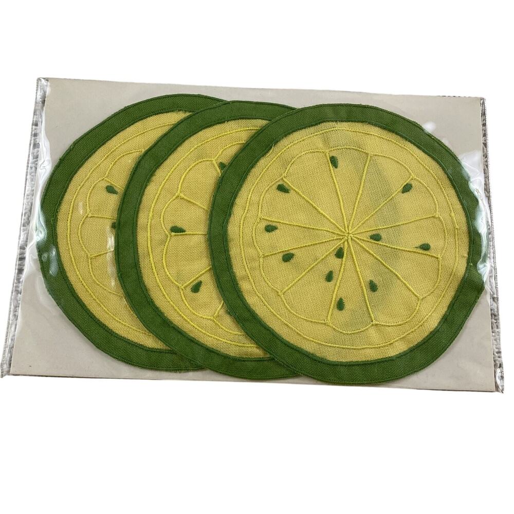 Citrus Coaster Set W-C Imports Vintage Cloth Lime Lemon Slices 7 Pieces